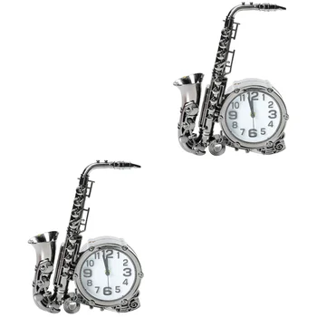 2 шт., фигурки в форме саксофона с металлической отделкой, Часы, Будильник, Прикроватные Часы
