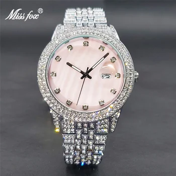 Новые Женские часы Relogio Feminino Elegant Moissanite Bling Розового цвета Geneva, роскошные часы с уникальным жемчужным циферблатом, прямая поставка