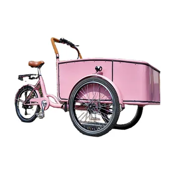 Тележка уличного торгового автомата для взрослых на трехколесном велосипеде с педалью Электрического Грузового велосипеда Розового цвета Голландская для продажи по индивидуальному заказу