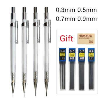 0,3 0,5 0,7 0,9 мм, Простой прозрачный механический набор карандашей с грифелями, автоматический карандаш Kawaii Clear для рисования студентов