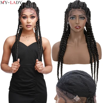 My-Lady синтетические длинные плетеные парики на кружеве из косичек в виде косичек с детскими волосами для черных женщин, бесклеевой бразильский афро-парик