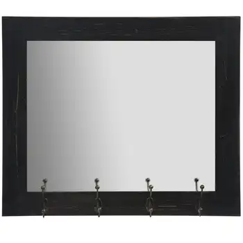 Черное настенное зеркало для прихожей с крючками 17 