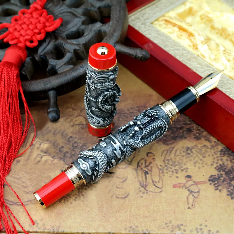 Jinhao Dragon подарочная офисная ручка Phoenix тяжелого серого цвета с красной авторучкой . ' - ' . 0
