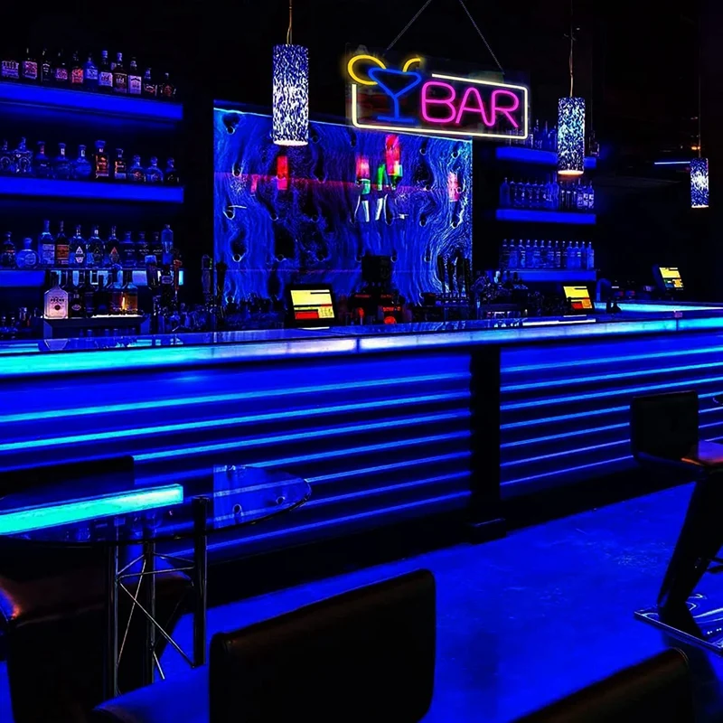 Неоновые вывески баров, неоновые вывески баров с питанием от USB для декора стен, яркая светодиодная вывеска баров с металлической цепочкой для домашнего бара, клуба . ' - ' . 0
