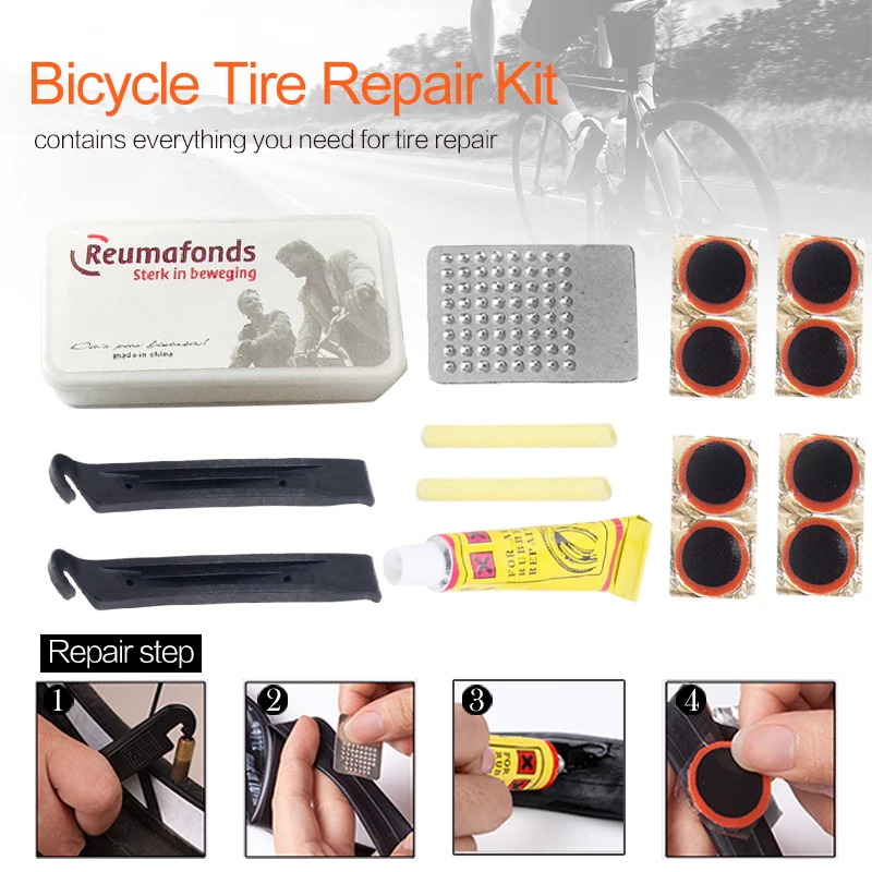 Портативные комплекты для ремонта велосипедных шин инструменты Велоспорт Ремонт Спущенных шин Резиновый Пластырь Клей Набор Рычагов Комплект для Ремонта шин для велосипеда MTB Moto . ' - ' . 0