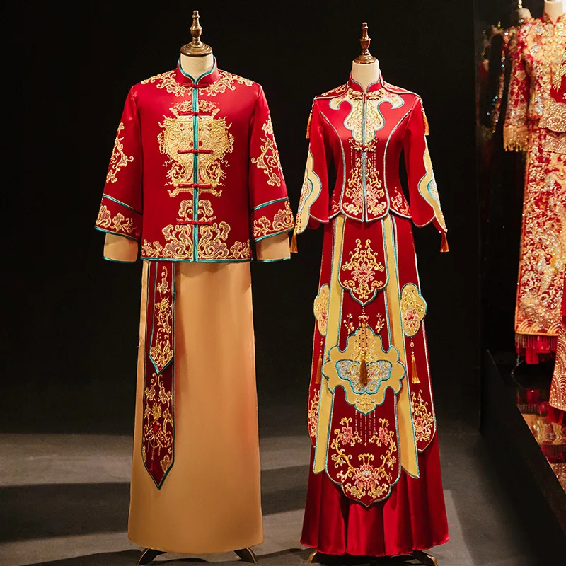 Чонсам для Жениха в китайском стиле с цветочной вышивкой, Одежда для тостов, Свадебное Ципао Оверсайз S-2XL . ' - ' . 0