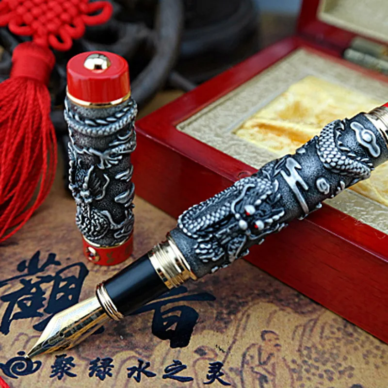 Jinhao Dragon подарочная офисная ручка Phoenix тяжелого серого цвета с красной авторучкой . ' - ' . 1