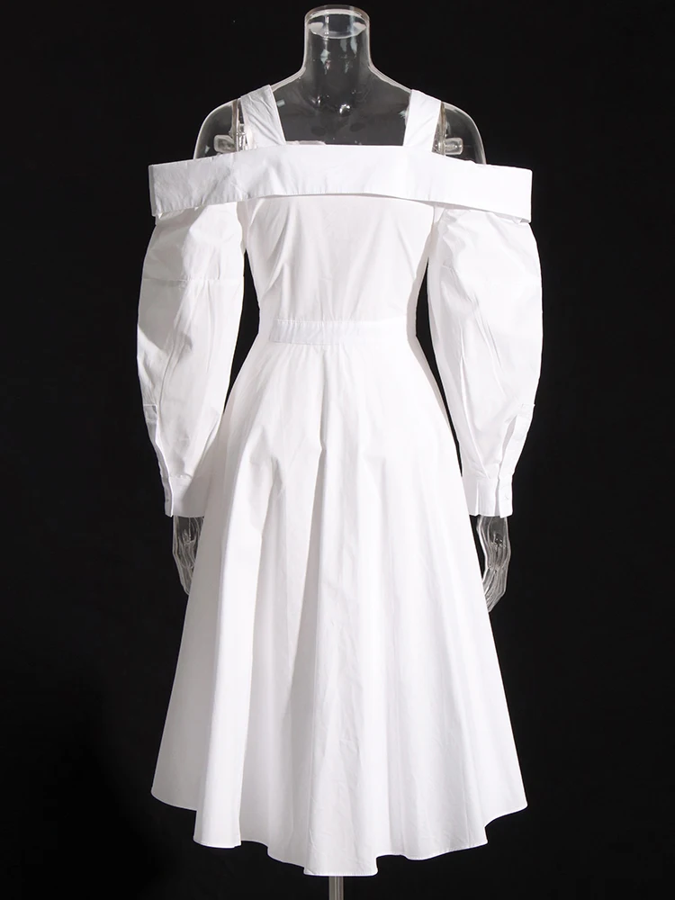 TWOTWINSTYLE, однотонные платья для женщин, с открытыми плечами, с длинным рукавом, лоскутное минималистичное платье со складками, Женская осенняя одежда, Модная . ' - ' . 1