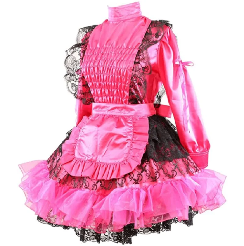 Новое Запирающееся Платье Горничной для взрослых Сисси, Розовое атласное платье с длинным рукавом, плиссированный кружевной костюм для Косплея на заказ . ' - ' . 1