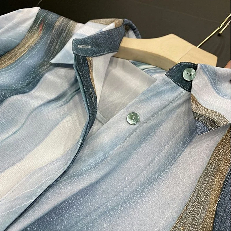 Рубашка на пуговицах, женская Элегантная блузка с винтажным принтом, Шикарная Роскошная Дизайнерская одежда, Корейская мода, топы с длинными рукавами, лето 2023 . ' - ' . 1