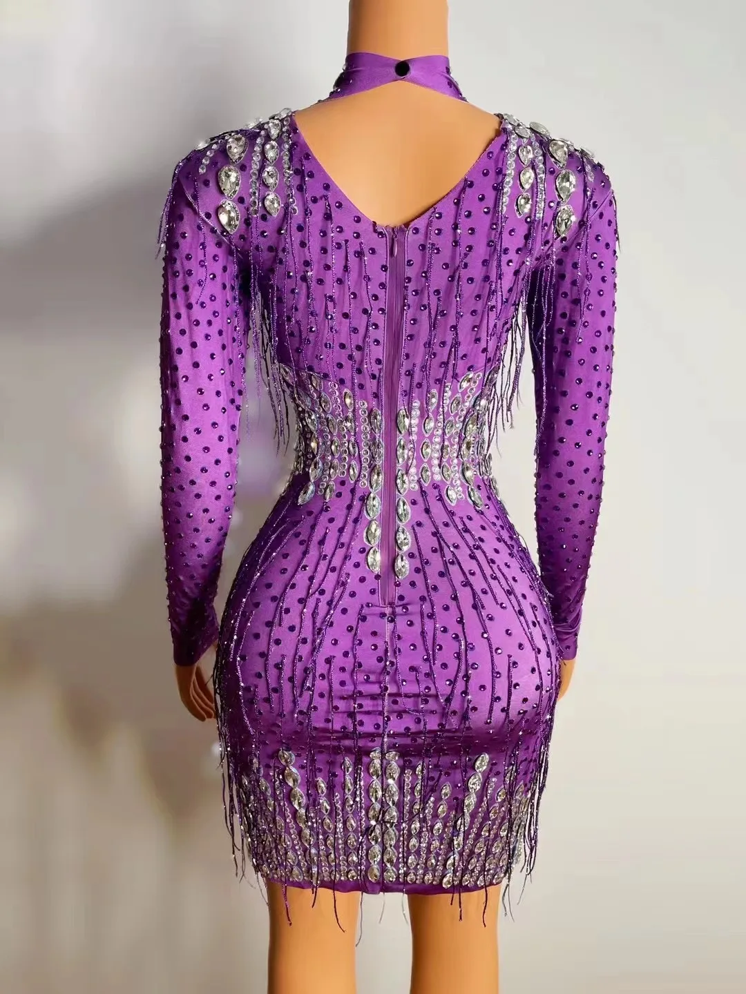 Сияющее кружевное вечернее платье для женщин, фиолетовое платье для празднования Дня рождения, хрустальное платье для танцев, кружевное платье для сцены . ' - ' . 1
