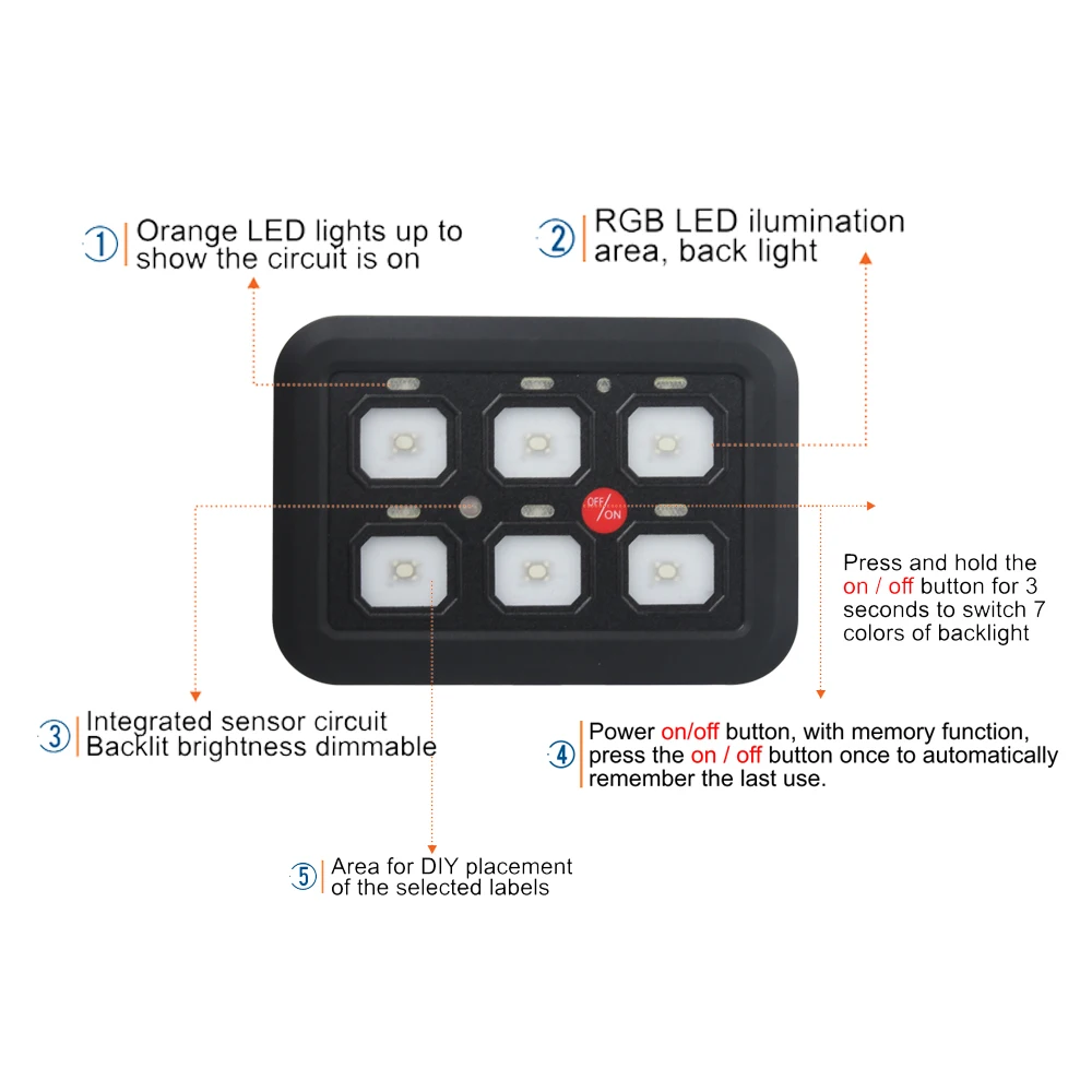 7-Цветная Регулируемая светодиодная панель переключения на 6 групп, Системная коробка Реле управления цепью, Тонкая сенсорная панель управления для лодки Jeep UTV Caravan . ' - ' . 2