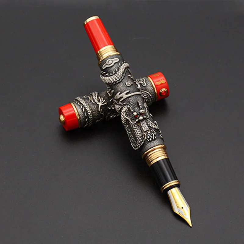 Jinhao Dragon подарочная офисная ручка Phoenix тяжелого серого цвета с красной авторучкой . ' - ' . 2