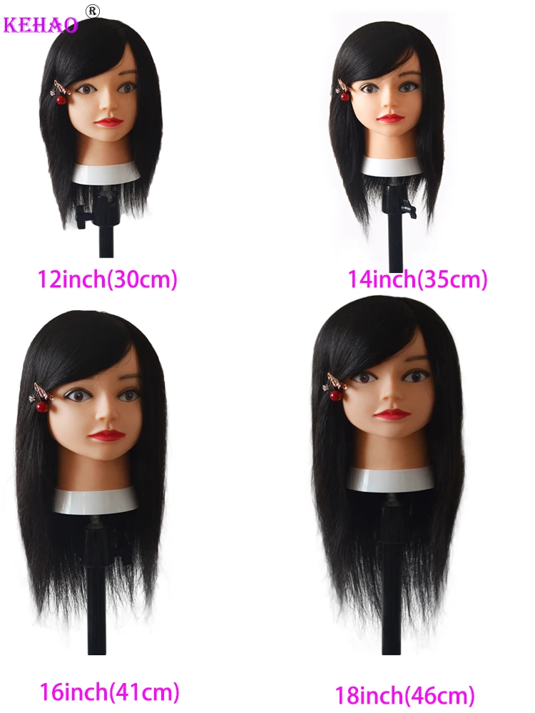 Женская голова-манекен из 100% человеческих волос Remy Черного цвета Для занятий парикмахерским искусством, кукольная голова для укладки волос . ' - ' . 2