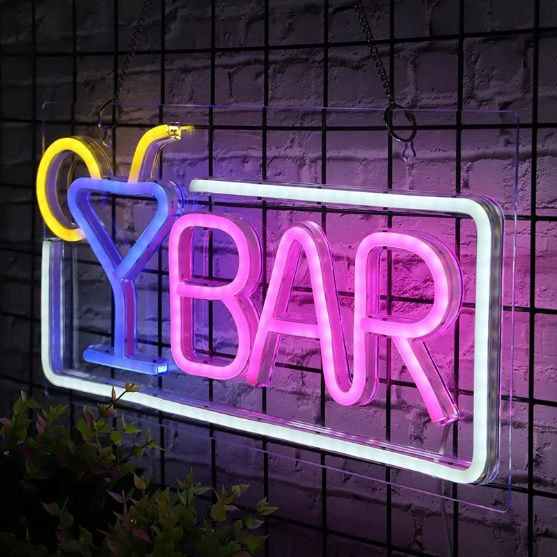 Неоновые вывески баров, неоновые вывески баров с питанием от USB для декора стен, яркая светодиодная вывеска баров с металлической цепочкой для домашнего бара, клуба . ' - ' . 2