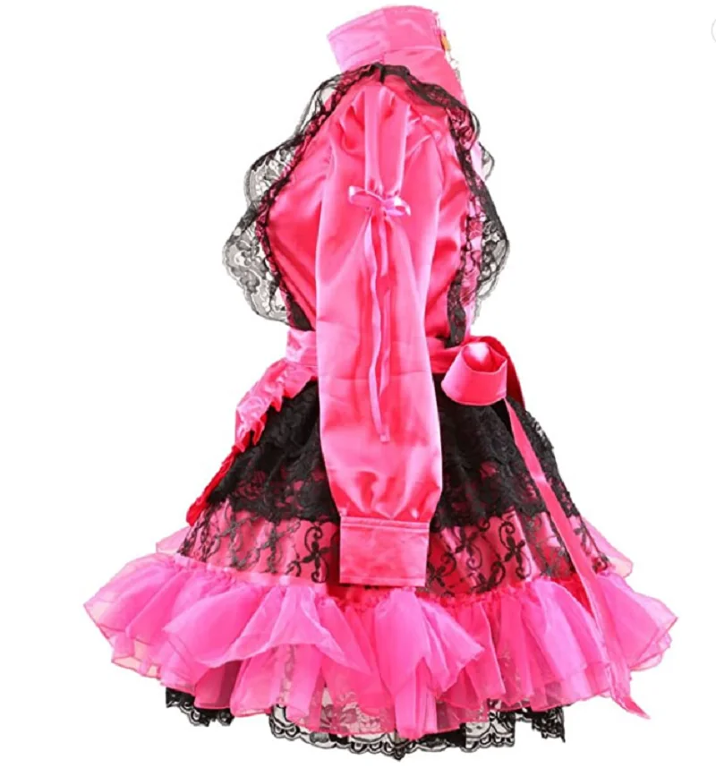 Новое Запирающееся Платье Горничной для взрослых Сисси, Розовое атласное платье с длинным рукавом, плиссированный кружевной костюм для Косплея на заказ . ' - ' . 2