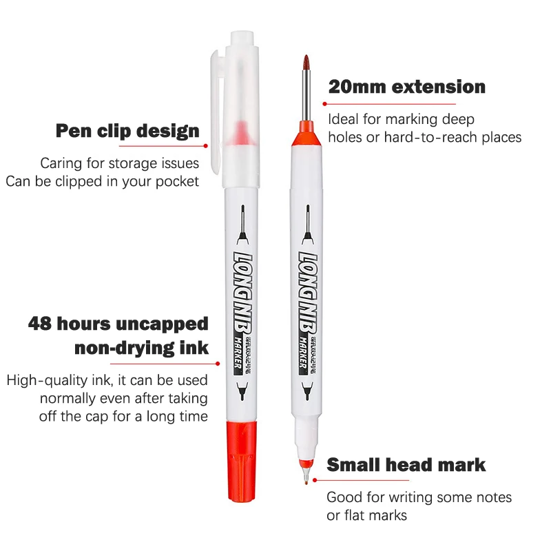 Строительный маркер 20 мм Линейный маркер Маркеры для меток Ручка с двойным наконечником Маркер с длинной головкой Металл с глубоким отверстием Столярные изделия для ванной Керамика . ' - ' . 2