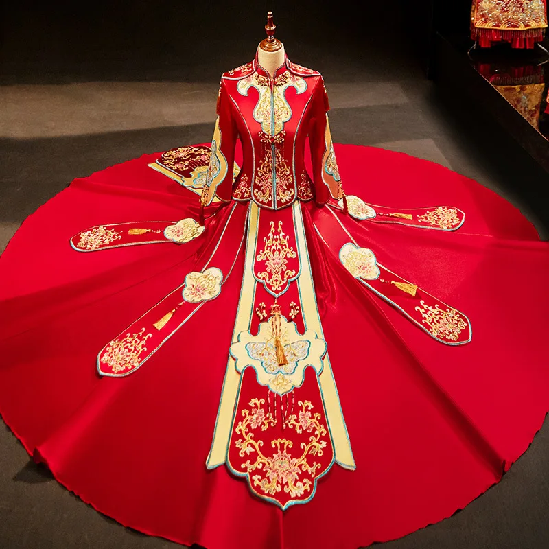 Чонсам для Жениха в китайском стиле с цветочной вышивкой, Одежда для тостов, Свадебное Ципао Оверсайз S-2XL . ' - ' . 2