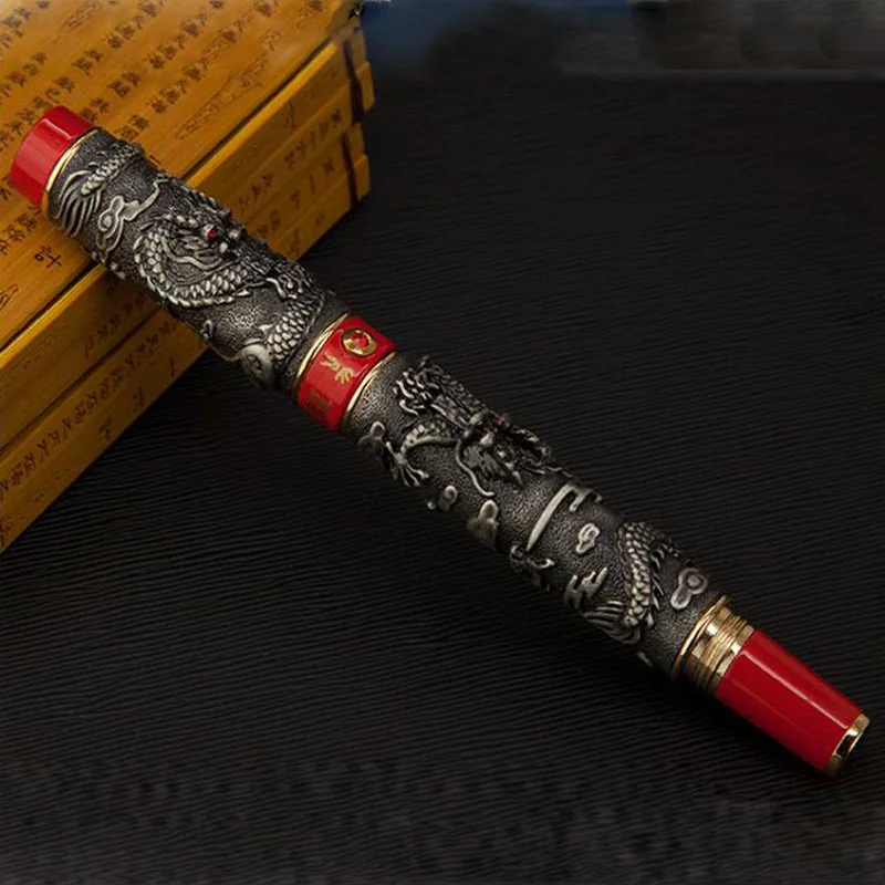 Jinhao Dragon подарочная офисная ручка Phoenix тяжелого серого цвета с красной авторучкой . ' - ' . 3