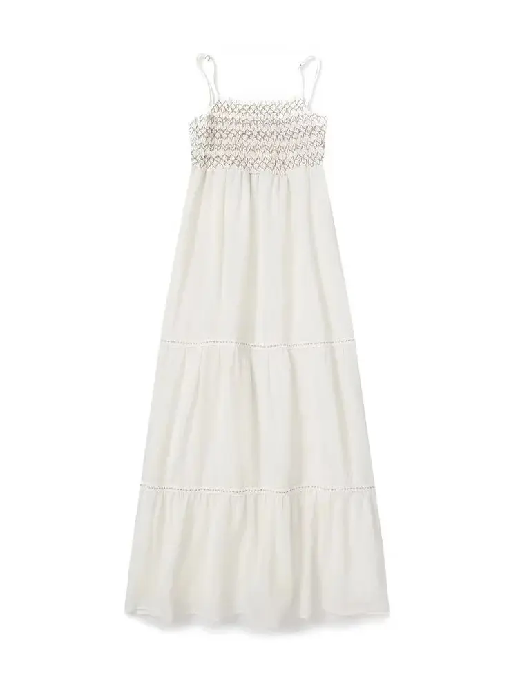 Летние женские Белые подтяжки с эластичной накачкой, Плиссированный дизайн, уменьшение талии, Длинное платье Aline, Сексуальный Шик, Модный курортный стиль . ' - ' . 3