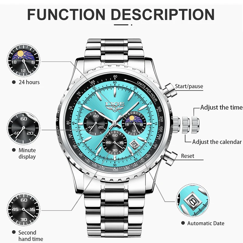2023 Новые мужские часы LIGE, лучший бренд, Спортивные часы из нержавеющей Стали, Водонепроницаемые кварцевые часы, Мужские военные наручные часы Relogio Masculino . ' - ' . 4