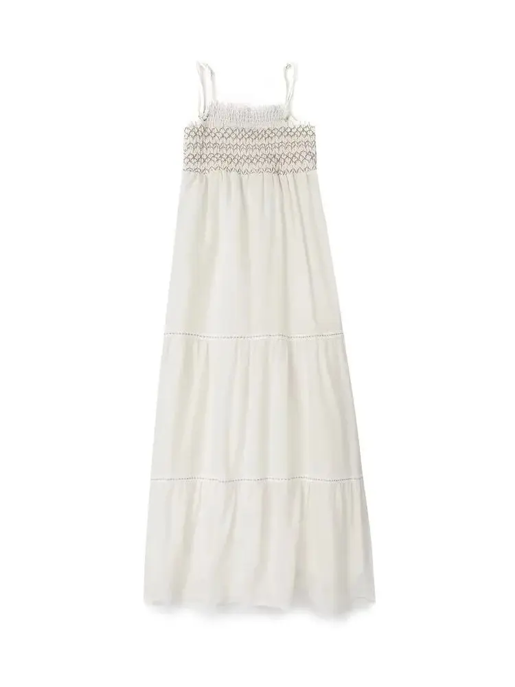 Летние женские Белые подтяжки с эластичной накачкой, Плиссированный дизайн, уменьшение талии, Длинное платье Aline, Сексуальный Шик, Модный курортный стиль . ' - ' . 4