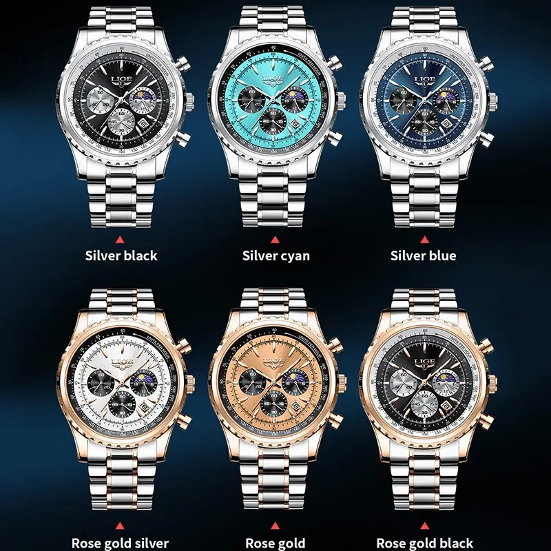 2023 Новые мужские часы LIGE, лучший бренд, Спортивные часы из нержавеющей Стали, Водонепроницаемые кварцевые часы, Мужские военные наручные часы Relogio Masculino . ' - ' . 5